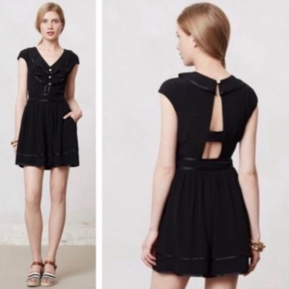 Anthropologie Pants - ANTHROPOLOGIE Elevenses Lexa black ruffle front romper size 4